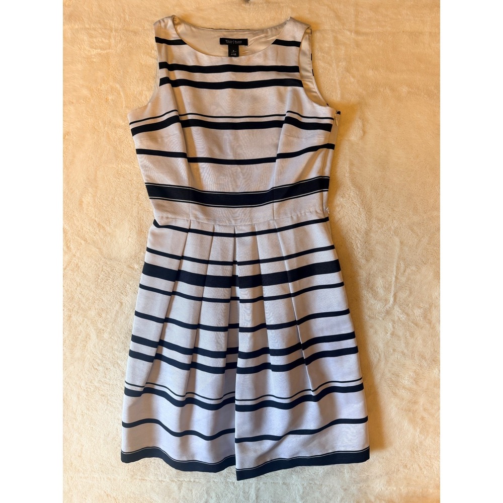 White House Black Market B/ W Striped Fit Flare Ottoman Dress 8 RN